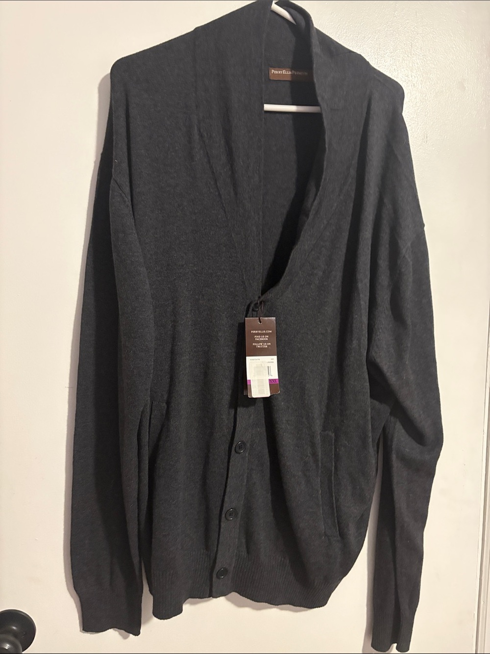 NWT Men’s Perry Ellis Charcoal Shawl-Collar Cardigan